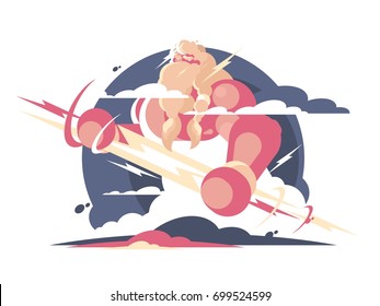 God Zeus in heaven with lightning in hands. Vector illustration