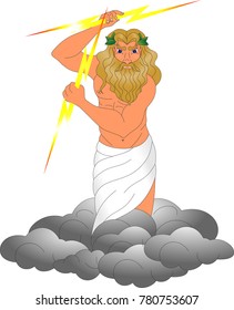 god of Zeus with lightning in his hands