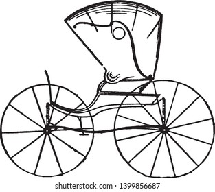 Goddard buggy is a small motor vehicle typically with an open top a light folding chair on wheels, vintage line drawing or engraving illustration.