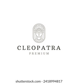 Goddees of cleopatra with line art style logo design template