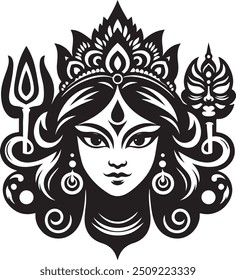 Goddes Maa Durga Silueta de Vector de Cara