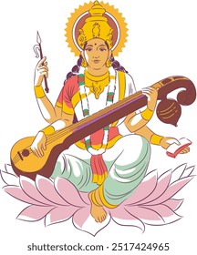 goddes saraswati mata deusa indiana adoração basant panchmi devi vetor