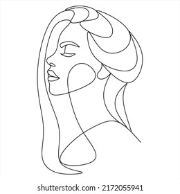 Goddes woman face with flowers vector line art