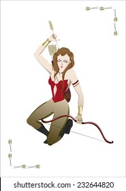 Goddess Artemis in hunting. EPS10 vector illustration.