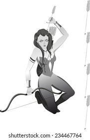 Goddess Artemis in hunting. EPS10 vector illustration.