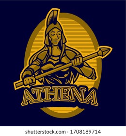 The goddess Athena holds a spear in her hand. Goddess of reason, wisdom, intelligence, skill, peace, warfare, battle strategy, and handicrafts. Series Greek gods. Based on authentic old painting.