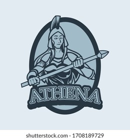 The goddess Athena holds a spear in her hand. Goddess of reason, wisdom, intelligence, skill, peace, warfare, battle strategy, and handicrafts. Series Greek gods. Based on authentic old painting.