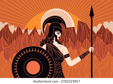 goddess athena minerva with spear and shield