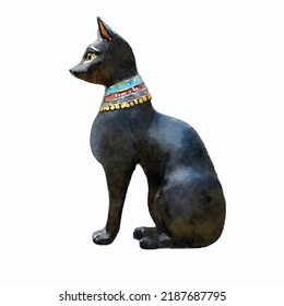 Goddess Bastet vector picture. Egyptian god illustration. Egypt mythology hand drawn. Egyptian style clipart. Cartoon egypt cat. Black cat statue. Clipart for logo, design and decoration.