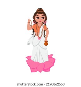 Goddess Brahmacharini Character On White Background.