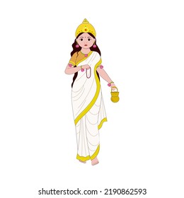 Goddess Brahmacharini Character On White Background.