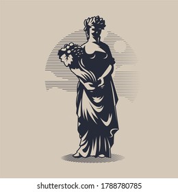 Goddess Demeter or Ceres. Woman in tunic and wreath. In the hands of a bouquet of harvest