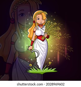 The goddess of demetra esport logo design of illustration