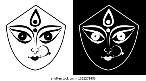 Goddess devi Durga - Indian Traditional and Cultural Rangoli, Alpona, Kolam or Paisley vector line art with black and white background
