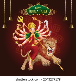Goddess Durga in attacking Pose Navratri festival Premium Vector