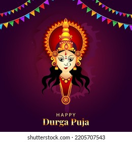  Goddess durga face in happy durga puja subh navratri card brochure template design