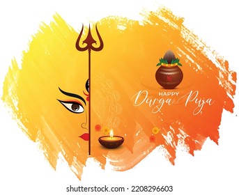Goddess Durga Face in Happy Durga Puja Subh Navratri Indian religious header banner background