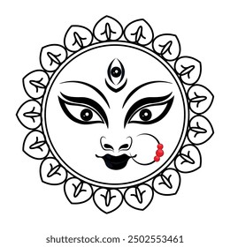 goddess durga face in round frame isolated