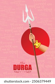 Goddess Durga  hands in Happy Durga Puja Subh Navratri banner background
