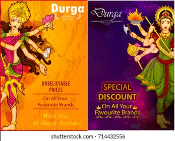 Goddess Durga for Happy Dussehra sale and promotion advertisement background in vector