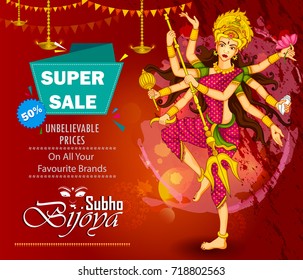 Goddess Durga for Happy Dussehra sale and promotion advertisement background in vector