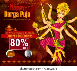 Goddess Durga for Happy Dussehra sale and promotion advertisement background in vector