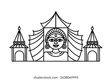 Goddess durga line drawing temple illustration indian culture