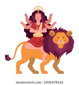 goddess durga and lion isolated