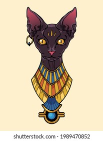 diosa de Egypt Bastet, ilustración de mano del esfinge del gato 