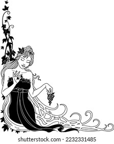 Goddess with Grapes Vector Illustration