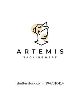 Goddess greek Artemis Line art Logo Design Template