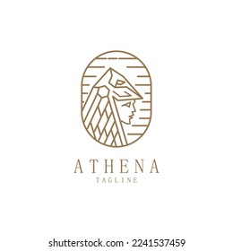 Goddess greek athena line art logo icon design template. Elegant, luxury, premium vector