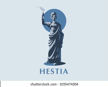 Goddess Hestia or Vesta with a torch in her hands. Vector emblem.