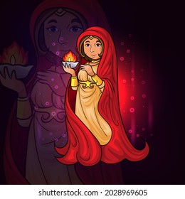 The goddess is holding a fire esport mascot design of illustration