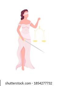 Goddess Of Justice Flat Color Vector Faceless Character. Blindfolded Lady. Blind Woman With Scales. Court Law And Justice. Femida Isolated Cartoon Illustration For Web Graphic Design And Animation