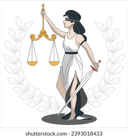 The goddess of justice Themis. Lady of Femida. Symbol of law and justice. The Statue of Justice - lady Iustitia,  Justitia the Roman goddess of Justice. 2497