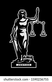 The goddess of justice Themis symbol, logo on a dark background.