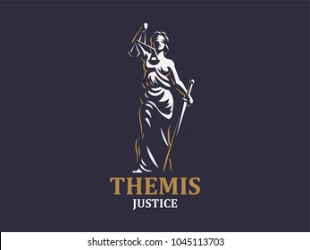 The goddess of justice Themis. Vector emblem.