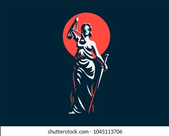 La diosa de la justicia Themis. emblema vectorial.