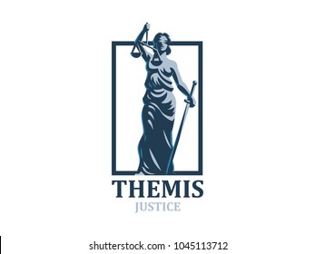 The goddess of justice Themis. Vector emblem.