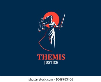 The goddess of justice Themis. Vector emblem.