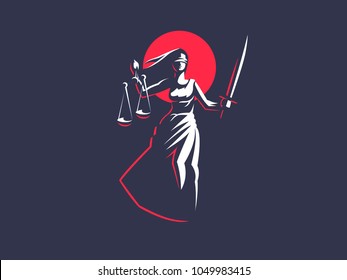 The goddess of justice Themis. Vector emblem.