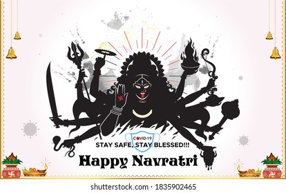 Goddess Kali, Goddess Durga on navratri festival, Goddess Maa Kali Pooja background of India festival and wising typography