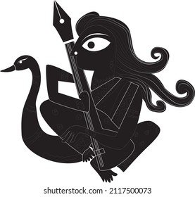The goddess of knowledge sitting with musical instrument