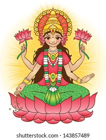 Goddess Lakshmi - brings wealth and prosperity. Vector illustration.