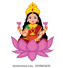 Goddess Lakshmi Cartoon Vector Illustration (Royalty Free)