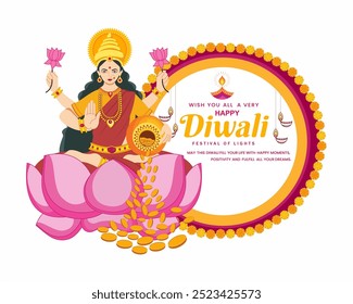 diosa lakshmi en feliz diwali dhanteras vacaciones de monedas de oro de la India	
