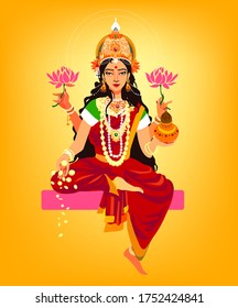 Goddess Lakshmi  Hindu Goddess  Vector illustration