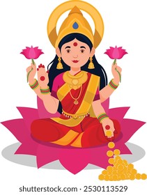 Goddess Lakshmi, Indian festival Dhanteras festival with Goddess Laxmi with golden coins