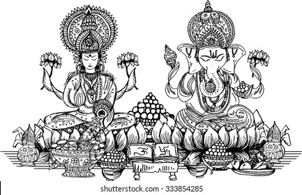  Goddess Lakshmi and Lord Ganesha Vector 